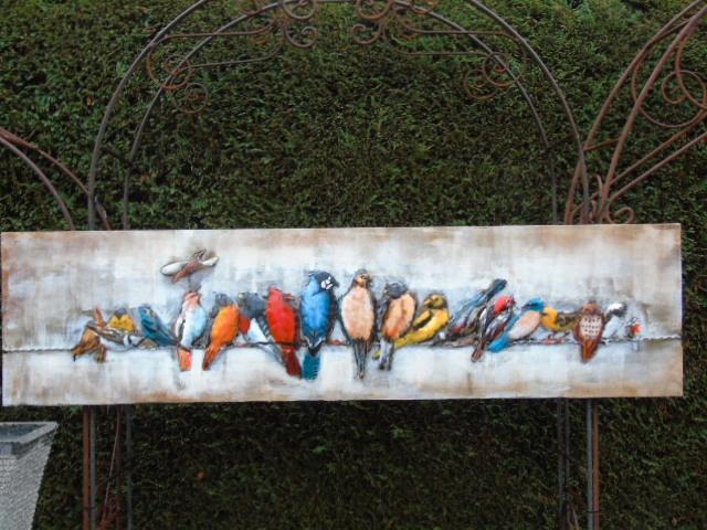 tableau , cadre en métal avec relief, les oiseaux sur un fil, Jardin & Terrasse, Décoration murale de jardin, Comme neuf, Enlèvement ou Envoi