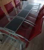 Eettafel ,lederen stoelen en salon tafel . 1 geheel, Huis en Inrichting, Ophalen, Vijf personen of meer, Modern, Glas
