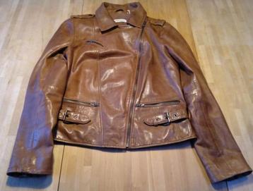 Blouson motard en cuir marron NAF NAF pour femme