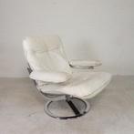 Leolux fauteuil, draaistoel met wit lederen bekleding, jaren, Verzenden