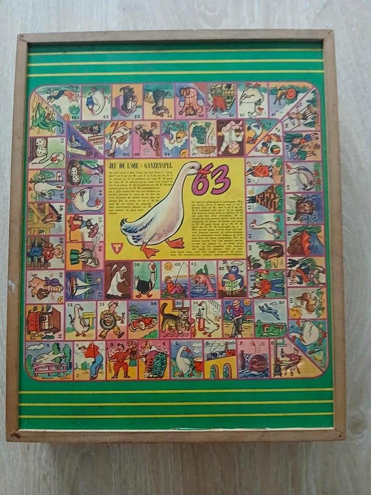 oud ganzenbord, backgammon en damspel, Hobby en Vrije tijd, Gezelschapsspellen | Bordspellen, Gebruikt, Ophalen