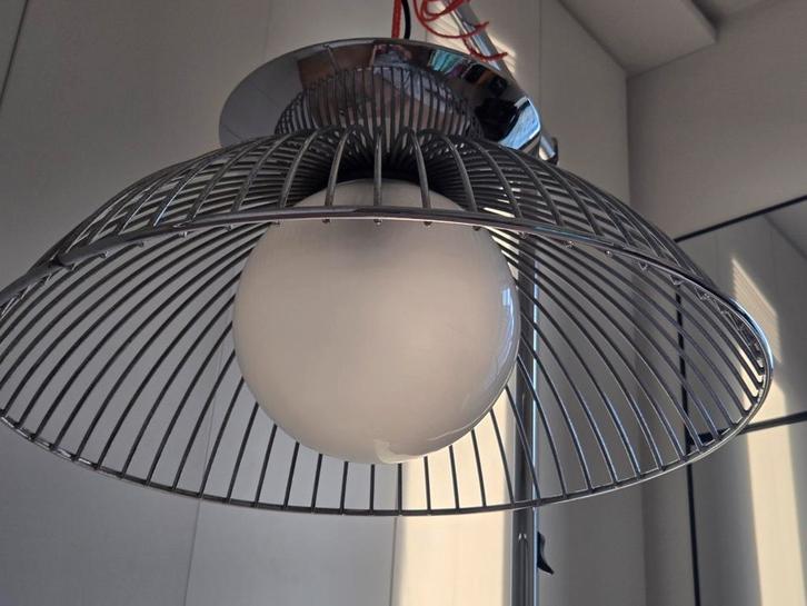 Zware massief en chrome design hanglamp, Huis en Inrichting, Lampen | Hanglampen, Zo goed als nieuw, Glas, Metaal, Ophalen of Verzenden