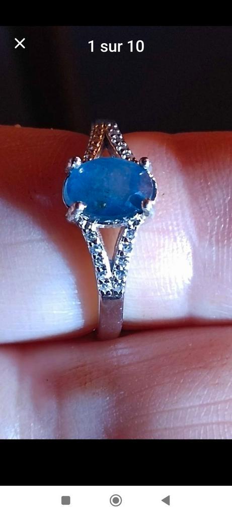 Verstelbare ring van sterling zilver met blauwe saffier, Handtassen en Accessoires, Ringen, Nieuw, Dame, Blauw, Zilver, Met edelsteen