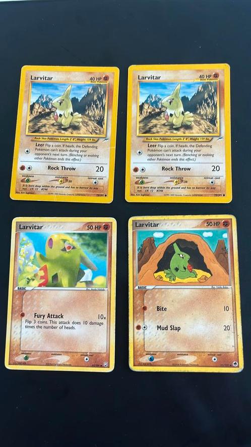 4 pokemonkaarten, Naam: larvitar., Hobby en Vrije tijd, Verzamelkaartspellen | Pokémon, Zo goed als nieuw, Meerdere kaarten, Ophalen of Verzenden