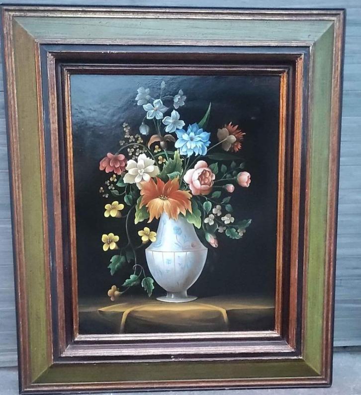 Huile sur panneau fleurs signe Carl prevot, Antiek en Kunst, Kunst | Schilderijen | Klassiek, Ophalen of Verzenden