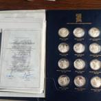 mooie kaft met 12 penningen Sterling zilver, Ophalen of Verzenden, Zilver