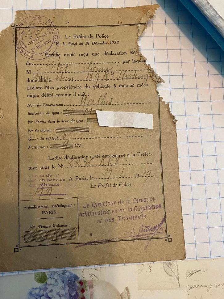 Carte grissen de la voiture classique Mathis Q M d'avant-gue, Autos : Divers, Modes d'emploi & Notices d'utilisation, Enlèvement ou Envoi