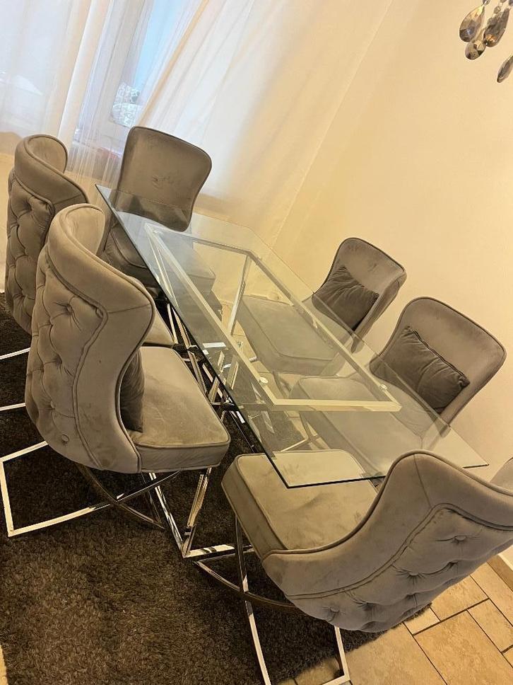 Complete eettafel met stoelen + salontafel, Huis en Inrichting, Complete eetkamers, Zo goed als nieuw, 4 tot 6 stoelen, Ophalen