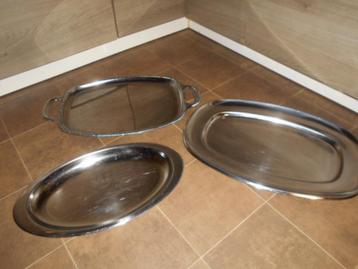 3 grands plateaux en acier inoxydable, Enlèvement ou Envoi, Comme neuf, Inox