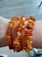 Lot de 3 bracelets en ambre sur bande élastique., Bijoux, Sacs & Beauté, Bracelets, Comme neuf, Enlèvement ou Envoi, Élastique