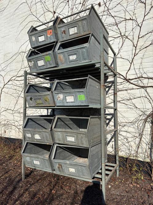 Stalen magazijnbakken 10 stuks, Doe-het-zelf en Bouw, Kratten en Dozen, Gebruikt, Doos, 50 tot 75 cm, 35 tot 50 cm, 40 tot 60 cm