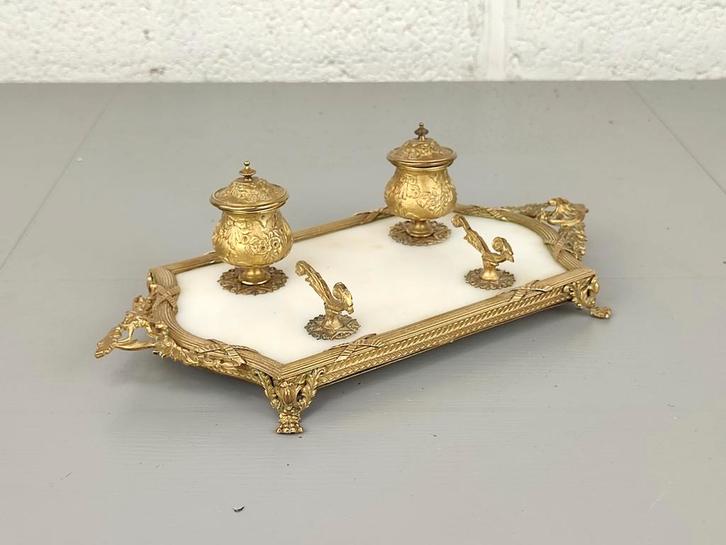 Antiek inktstel verguld brons en marmer, Antiek en Kunst, Antiek | Kantoor en Zakelijk, Ophalen of Verzenden