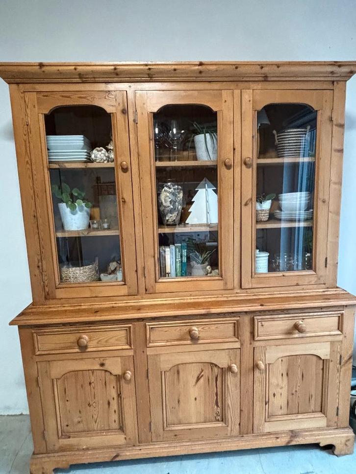 vitrine - meuble en pin, Maison & Meubles, Armoires | Buffets, Comme neuf, 150 à 200 cm, 150 à 200 cm, 25 à 50 cm, Avec tiroir(s)