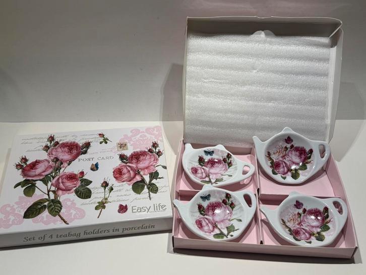 Easy life porseleinen theezakjeshouderset (4 stuks), Huis en Inrichting, Woonaccessoires | Onderzetters, Zo goed als nieuw, Ophalen of Verzenden