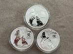 3 zilveren munten Lunar III 2023 1oz rabbit, Ophalen of Verzenden, Zilver