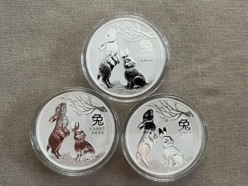 3 zilveren munten Lunar III 2023 1oz rabbit, Enlèvement ou Envoi, Argent