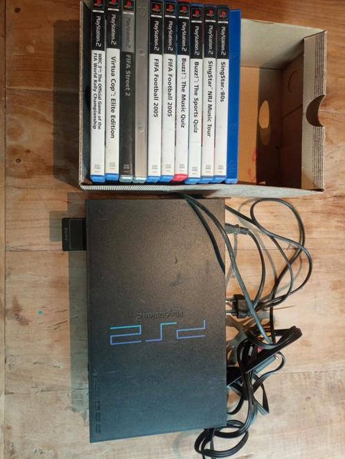 PlayStation 2 avec câbles et 11 jeux., Consoles de jeu & Jeux vidéo, Consoles de jeu | Sony PlayStation 2, Utilisé, Enlèvement