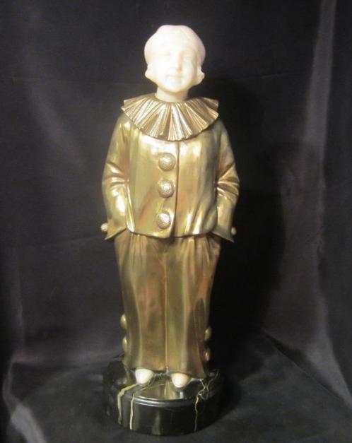 Art deco Pierrot Pierrette A. Trefoloni, bronze & albast, Antiek en Kunst, Kunst | Beelden en Houtsnijwerken, Verzenden