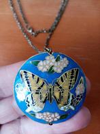 Chinese halsketting met dubbelzijdige cloisonne-metalen plaa, Ophalen of Verzenden, Gebruikt, Blauw, Overige materialen