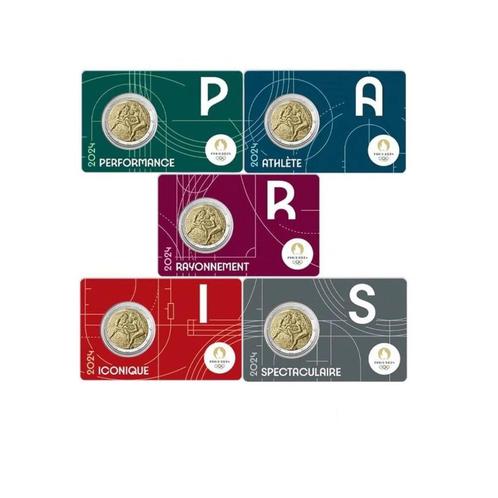 France 2024 : Jeux Olympiques : 5 cartes-pièces, Timbres & Monnaies, Monnaies | Europe | Monnaies euro, Série, 10 euros, France