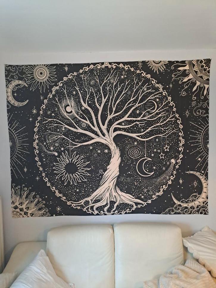 Levensboom Wandtapijt van de maan en de zon 150/200, Huis en Inrichting, Woonaccessoires | Wanddecoraties, Zo goed als nieuw, Ophalen