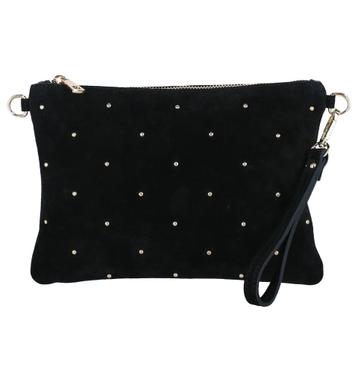 Sac à main chic noir à strass en nubuck