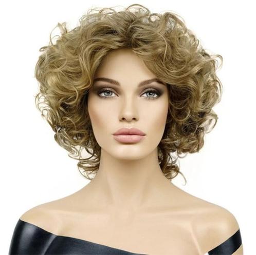 Nonchalante pruik kort haar met losse krullen, Handtassen en Accessoires, Uiterlijk | Haarverzorging, Nieuw, Pruik of Haarverlenging