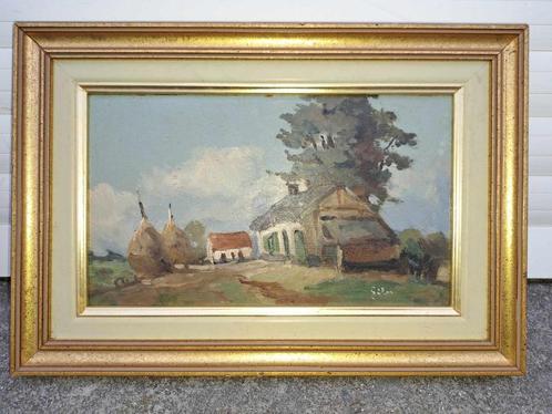 huile sur panneau fermette signe, Antiek en Kunst, Kunst | Schilderijen | Klassiek, Ophalen of Verzenden