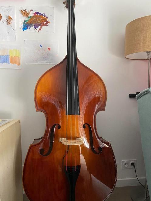 3/4 massieve contrabas, Muziek en Instrumenten, Strijkinstrumenten | Contrabassen, Zo goed als nieuw, 3/4-contrabas, Met koffer
