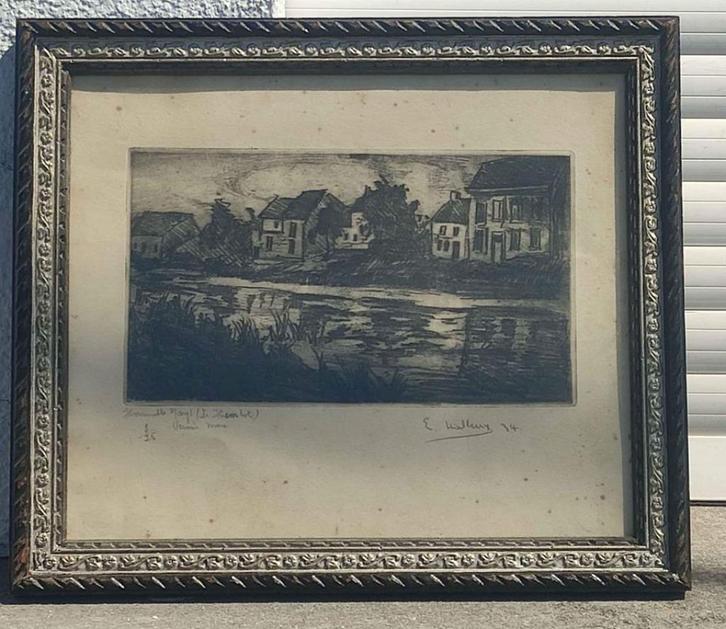 Eau forte signe Edmond halleux, Antiek en Kunst, Kunst | Etsen en Gravures, Ophalen of Verzenden