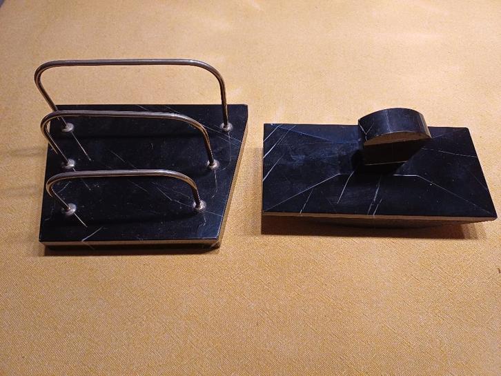 Ensemble de bureau en marbre noir veiné de blanc, Antiquités & Art, Antiquités | Bureau & Affaires, Enlèvement ou Envoi