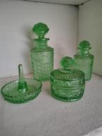 Val Saint Lambert toiletset 4 stuks, groen glas, Ophalen of Verzenden