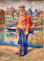 Schipper in een havenstadje (1920) - Karel Vavrina, Antiek en Kunst, Ophalen of Verzenden