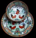 Chinees bord + kommetje met hanen, Antiek en Kunst, Ophalen of Verzenden