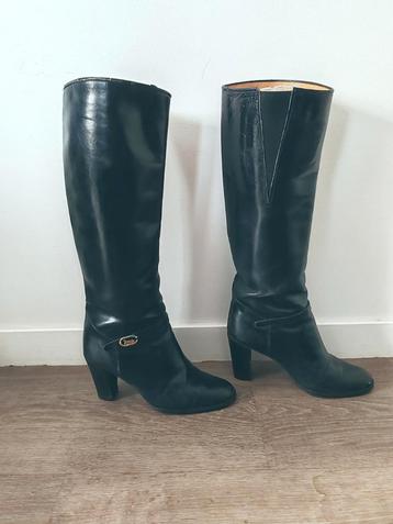 Echt zwarte leren laarzen, hak 8 cm, elegant, maat 37  beschikbaar voor biedingen