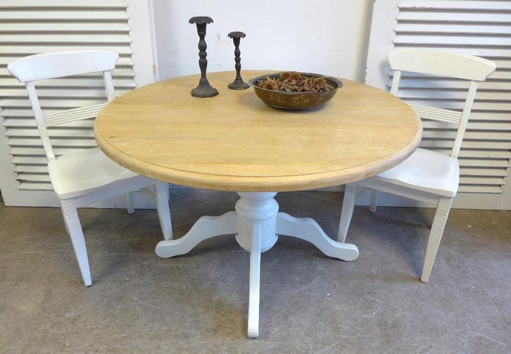 Prachtige witte landelijke ronde eiken eettafel 120 cm, Huis en Inrichting, Tafels | Eettafels, Zo goed als nieuw, 100 tot 150 cm