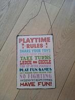 Kinderkamer Playtime Rules metalen bord., Ophalen of Verzenden, Zo goed als nieuw, Wanddecoratie