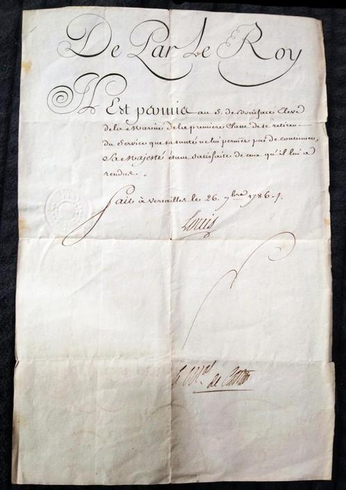 Document, manuscript Lodewijk XVI, 1786, Antiek en Kunst, Antiek | Boeken en Manuscripten, Ophalen of Verzenden