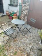 Metalen (staal) opklapbare bistro-tuintafel + 2 stoelen, Tuin en Terras, Ophalen of Verzenden, Gebruikt