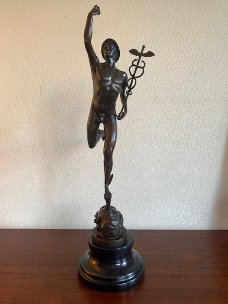 Bronzen beeld Mercurius Hermes naar Giambologna Gesigneerd, Antiek en Kunst, Kunst | Beelden en Houtsnijwerken, Ophalen of Verzenden