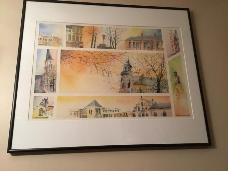 Aquarelle représentant différent lieux de Jette, Antiek en Kunst, Kunst | Schilderijen | Klassiek, Ophalen