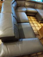 Canapé d'angle en cuir, 2 relax électriques, une méridienne, Ophalen, Gebruikt, Leer