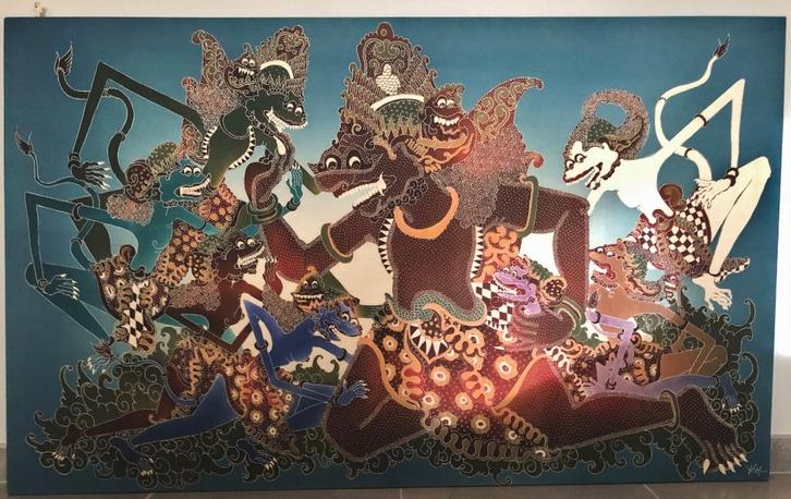 Kleurrijk Aziatisch kunstwerk op stof., Antiquités & Art, Art | Peinture | Classique, Enlèvement