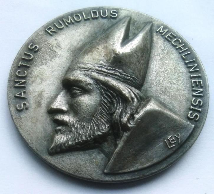 penning 1975 LEY 1200 jaar Rumoldus Mechelen, Postzegels en Munten, Penningen en Medailles, Overige materialen, Ophalen of Verzenden