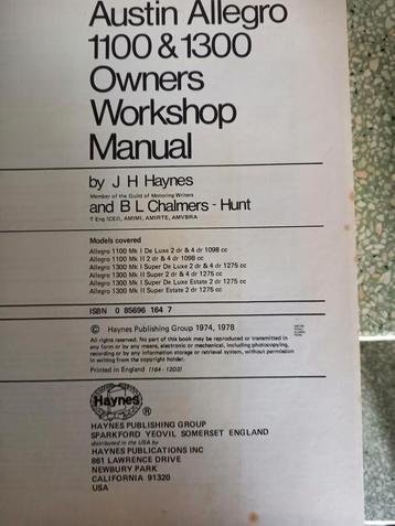 Austin Allegro handboek., Enlèvement