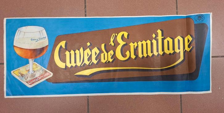 Oude affiche jaren 60 bier Cuvée de L'Ermitage, Verzamelen, Merken en Reclamevoorwerpen, Gebruikt, Reclamebord, Ophalen of Verzenden