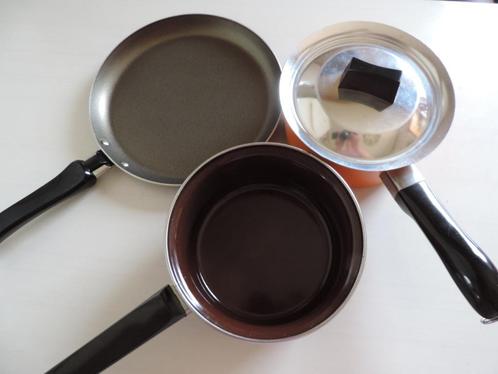 Set van 2 braadpannen + 1 pannenkoekenpan, perfecte staat 10, Huis en Inrichting, Keuken | Potten en Pannen, Zo goed als nieuw