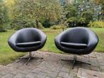 Paire de fauteuils vintage pivotants – années 60 – skaï noir, Huis en Inrichting, Fauteuils, Ophalen, Gebruikt, Metaal