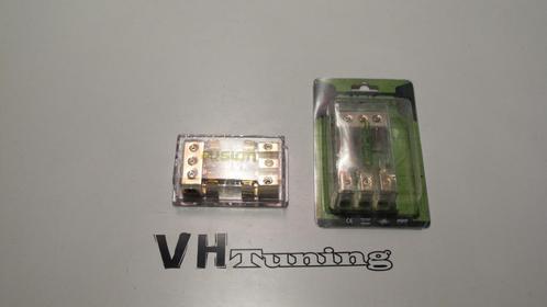 Fusion vergulde zekeringblok 1x4 GA ingang en 3x8GA uitgang, Auto diversen, Autospeakers, Nieuw, Ophalen