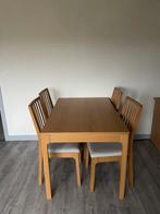 Houten tafel + 4 stoelen, Huis en Inrichting, Complete eetkamers, Zo goed als nieuw, Ophalen